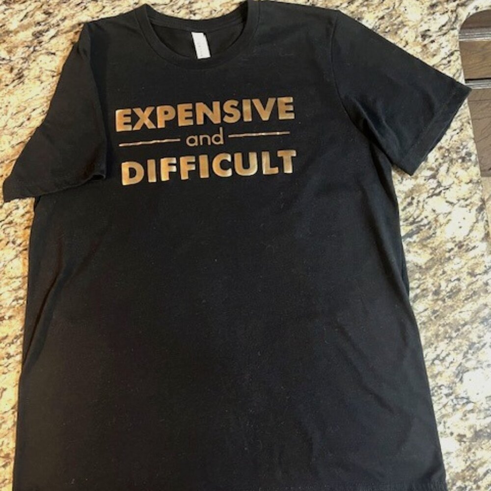 Black Canvas Brand Tee with Shiny Gold Lettering, Women's L